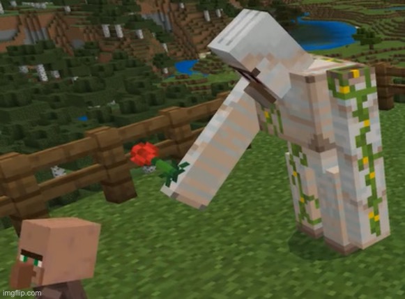 Iron Golem Handing Flower | image tagged in iron golem handing flower | made w/ Imgflip meme maker