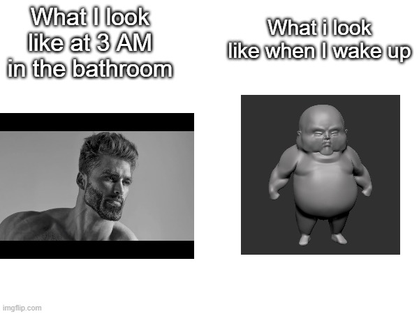 title | What I look like at 3 AM in the bathroom; What i look like when I wake up | made w/ Imgflip meme maker
