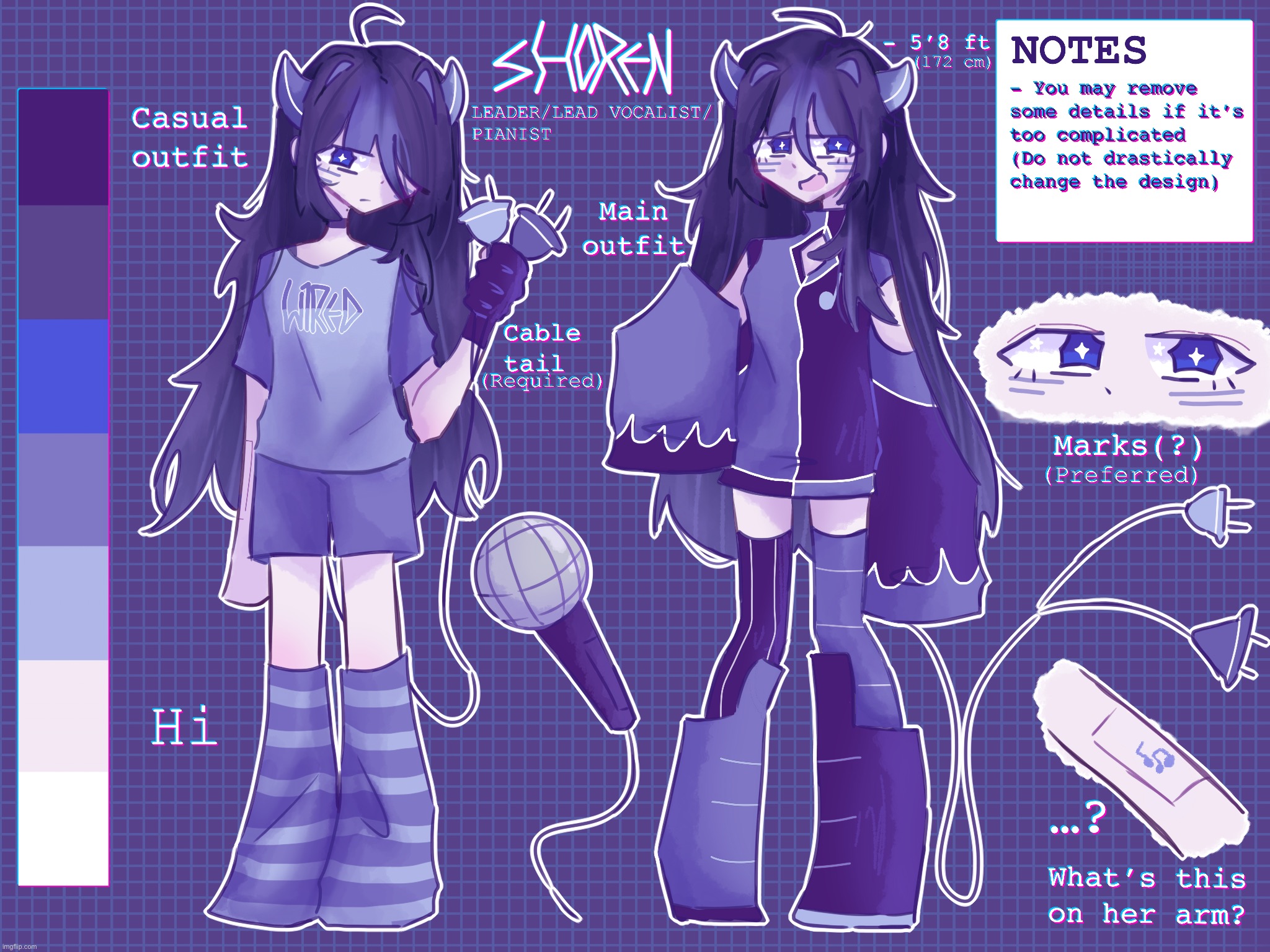 DONE WITH THE REFS! But I still have many other works… (info in image desc) | [ABOUT] SHE/HER, HUMAN AND PARTIALLY A ROBOT (BUT NOT EXACTLY AN AI? SOME OF HER BODY PARTS ARE ROBOTIC), 25, LEADER, PIANIST AND VOCALIST | HER ALIAS/STAGE NAME IS SHOREN AND HER REAL NAME IS YULIX. HER BANDMATES SOMETIMES CALL HER BY YUL, SHO, OR YULIX. BEING THE ONLY ONE IN THE GROUP WHO IS ABLE TO SOCIALIZE, SHE DOES 85% ON BEHALF THE BAND. BUT SHE’S NOT VERY EXTROVERTED AND IS QUITE LOFTY AT TIMES. DESPITE HER FRIENDLY APPEARANCE, SOMETIMES SHE IS LIKE THOSE SCARY LEADERS WHO YOU WANT TO AVOID, AND ALTER AND RAVEL TEND TO HAVE GREAT TEAMWORK AT AVOIDING HER AS IF SHE’S A ROAMING TIGER. SHE IS 2 FOOT TALLER THAN RAVEL. | made w/ Imgflip meme maker
