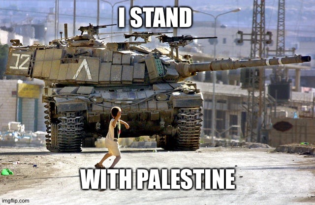 I do the opposite of whatever Justin Trudeau does. | I STAND; WITH PALESTINE | image tagged in palestinian child throwing a rock at an israeli tank | made w/ Imgflip meme maker