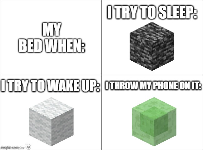 Do you relate? | MY BED WHEN:; I TRY TO SLEEP:; I TRY TO WAKE UP:; I THROW MY PHONE ON IT: | image tagged in 4 panel comic | made w/ Imgflip meme maker