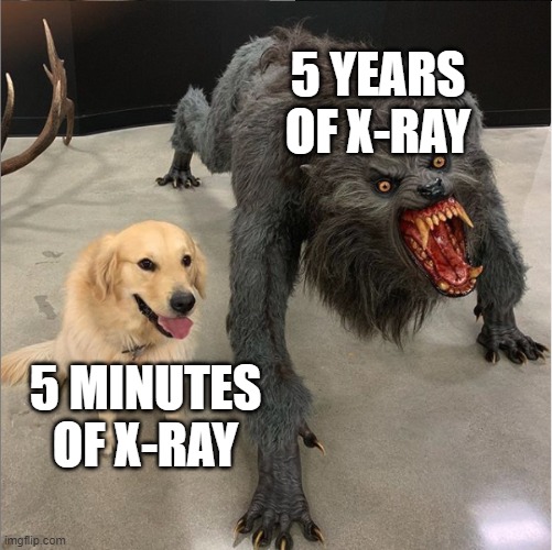 5 YEARS OF X-RAY 5 MINUTES OF X-RAY | image tagged in dog vs werewolf | made w/ Imgflip meme maker