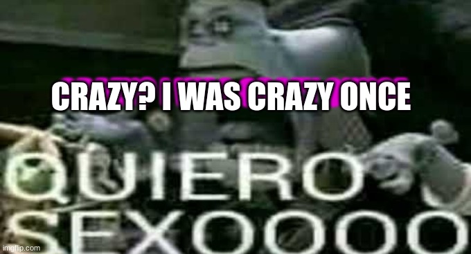 QUIERO SEXOOOO | CRAZY? I WAS CRAZY ONCE; CRAZY? I WAS CRAZY ONNCE | image tagged in quiero sexoooo | made w/ Imgflip meme maker