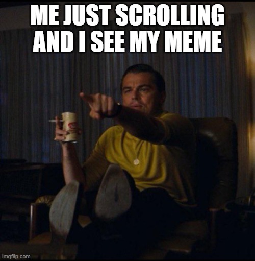 Leonardo DiCaprio Pointing | ME JUST SCROLLING AND I SEE MY MEME | image tagged in leonardo dicaprio pointing | made w/ Imgflip meme maker
