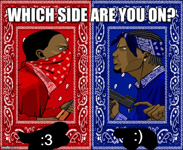 WHICH SIDE ARE YOU ON? | :); :3 | image tagged in which side are you on | made w/ Imgflip meme maker