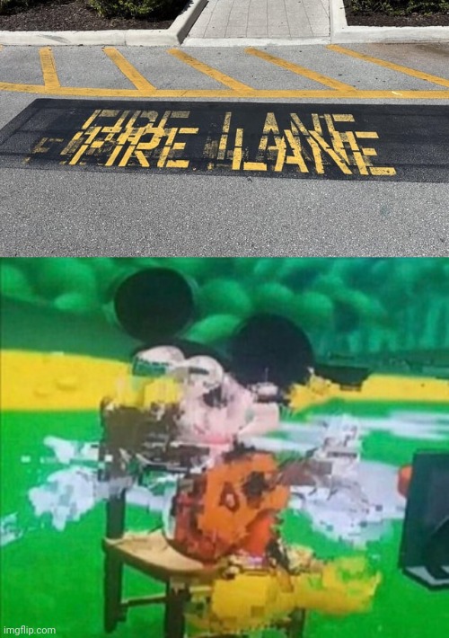 Glitchy Fire Lane sign | image tagged in glitchy mickey,you had one job,fire lane,memes,fire,lane | made w/ Imgflip meme maker