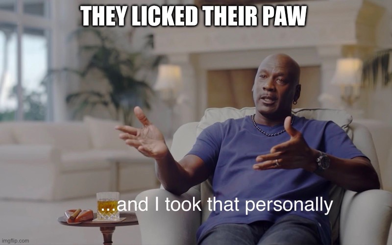 and I took that personally | THEY LICKED THEIR PAW | image tagged in and i took that personally | made w/ Imgflip meme maker