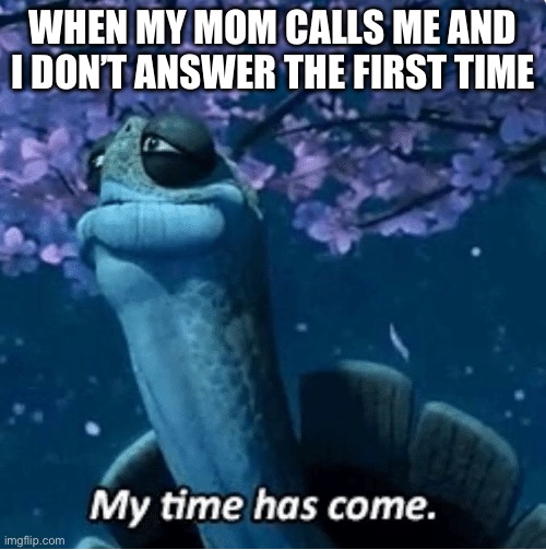 Ha ha I’m in danger | WHEN MY MOM CALLS ME AND I DON’T ANSWER THE FIRST TIME | image tagged in my time has come | made w/ Imgflip meme maker