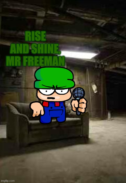 basement | RISE AND SHINE, MR FREEMAN | image tagged in basement | made w/ Imgflip meme maker