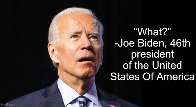 Confused joe biden | “What?”
-Joe Biden, 46th president of the United States Of America | image tagged in confused joe biden | made w/ Imgflip meme maker