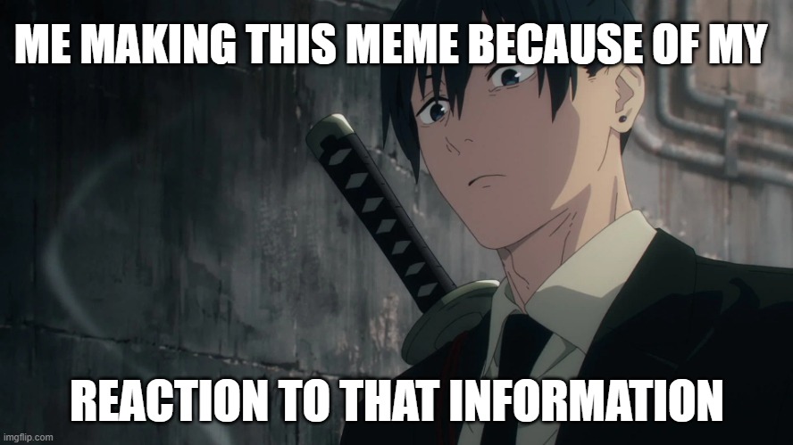 aki stare | ME MAKING THIS MEME BECAUSE OF MY; REACTION TO THAT INFORMATION | image tagged in aki stare | made w/ Imgflip meme maker