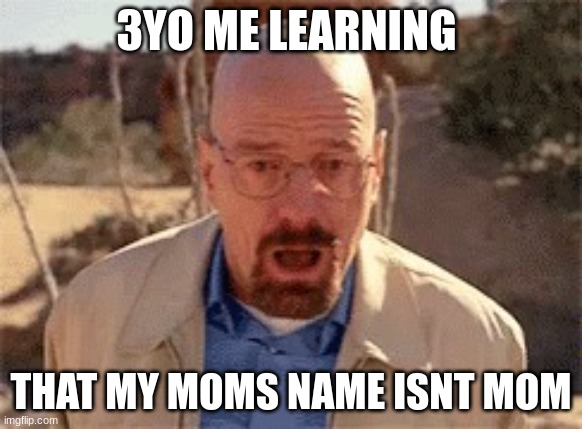 Walter White | 3YO ME LEARNING; THAT MY MOMS NAME ISNT MOM | image tagged in walter white | made w/ Imgflip meme maker