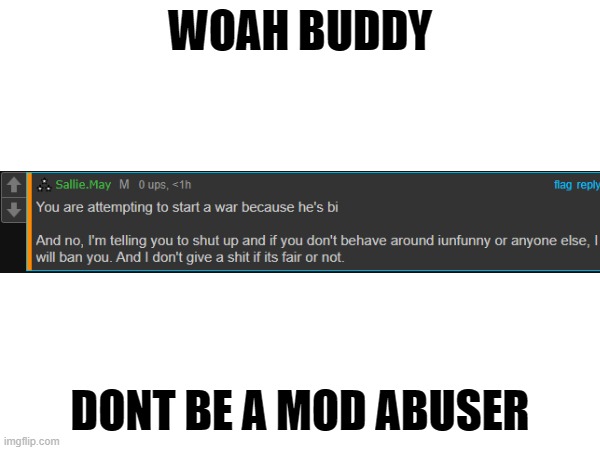 WOAH BUDDY; DONT BE A MOD ABUSER | made w/ Imgflip meme maker