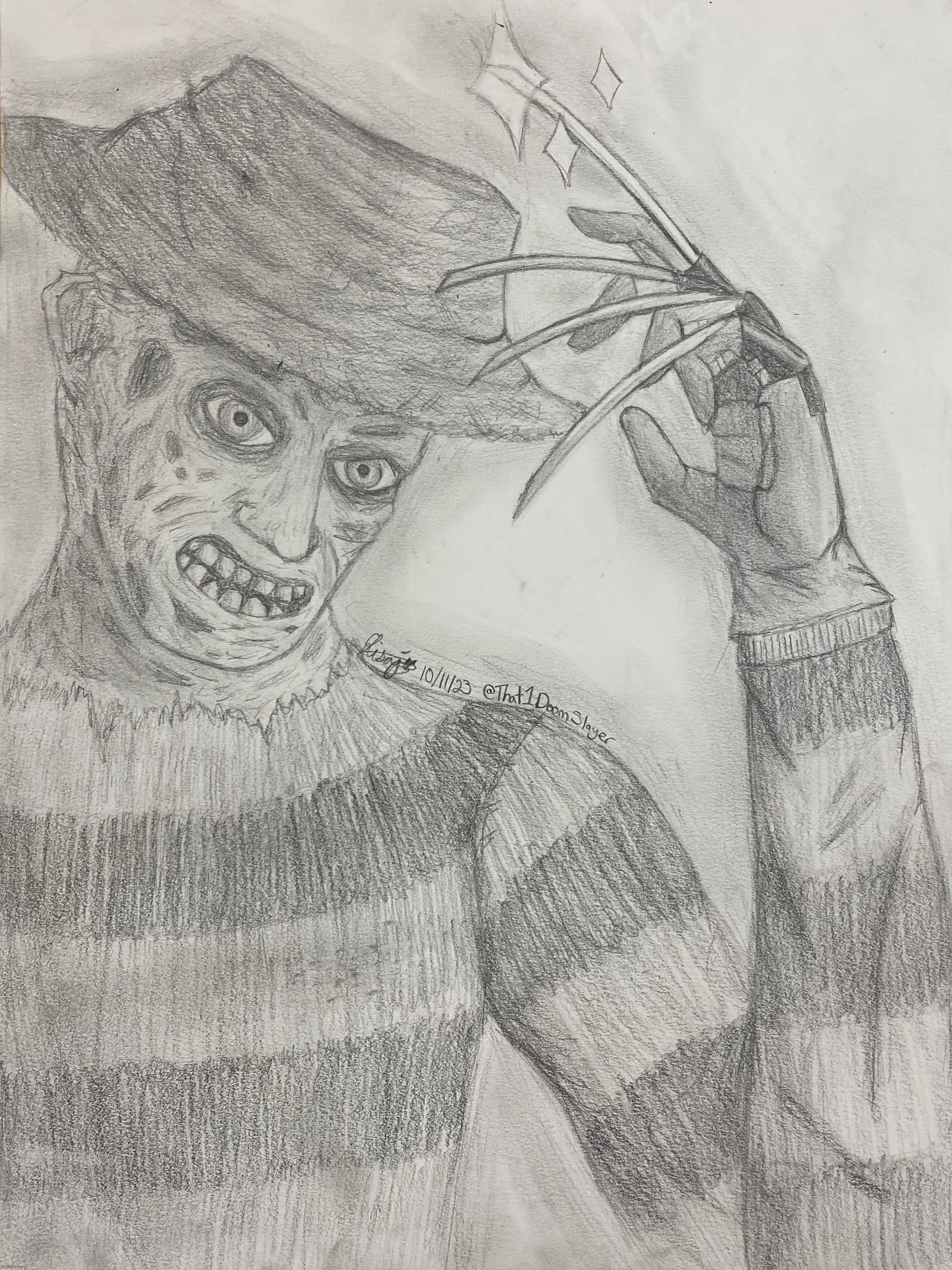 feddy cougar tee hee | image tagged in freddy krueger,drawing,spooky month,yippie | made w/ Imgflip meme maker