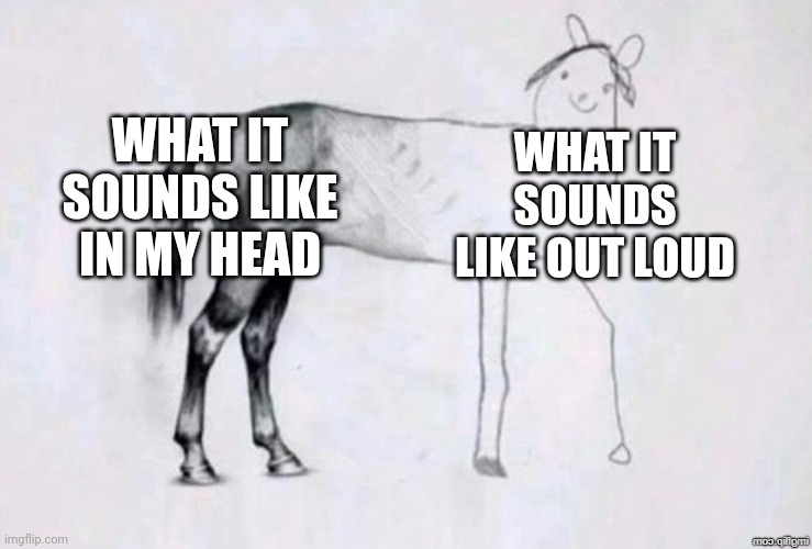 Horse Drawing | WHAT IT SOUNDS LIKE IN MY HEAD; WHAT IT SOUNDS LIKE OUT LOUD | image tagged in horse drawing | made w/ Imgflip meme maker