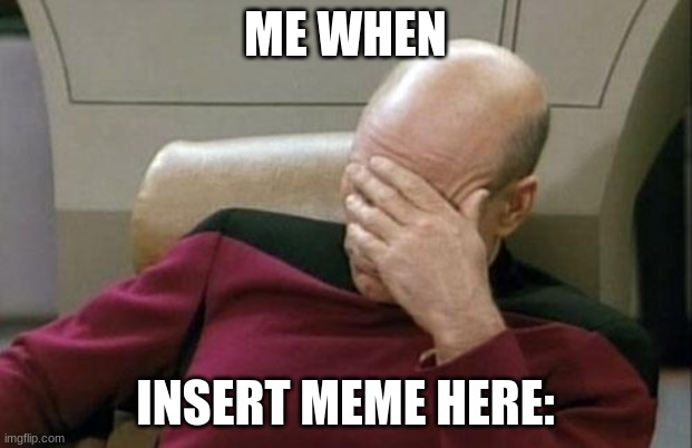 Captain Picard Facepalm | ME WHEN; INSERT MEME HERE: | image tagged in memes,captain picard facepalm | made w/ Imgflip meme maker