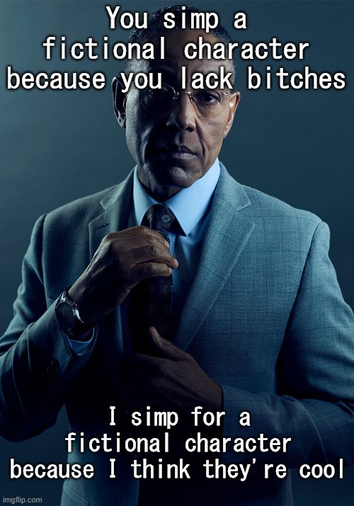 we are not the same | You simp a fictional character because you lack bitches; I simp for a fictional character because I think they're cool | image tagged in gus fring we are not the same | made w/ Imgflip meme maker