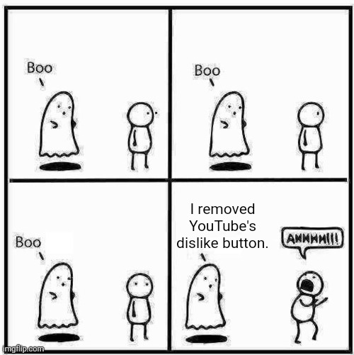 YouTube's dislike button | I removed YouTube's dislike button. | image tagged in ghost boo,youtube,dislike button,dislike,button,memes | made w/ Imgflip meme maker