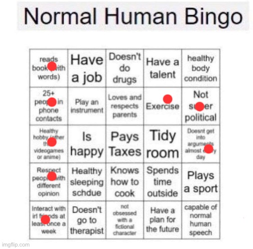 Normal human bingo | image tagged in normal human bingo | made w/ Imgflip meme maker