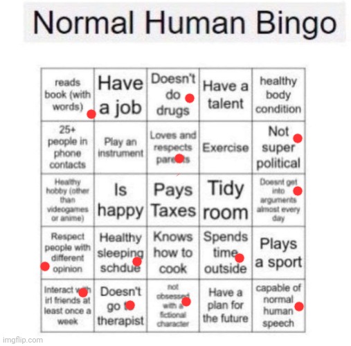Normal human bingo | image tagged in normal human bingo | made w/ Imgflip meme maker