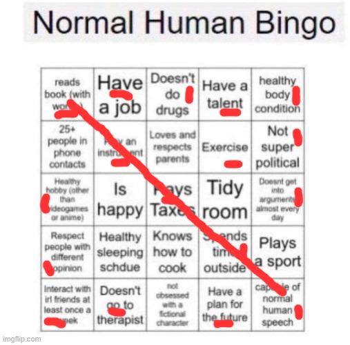 Normal human bingo | image tagged in normal human bingo | made w/ Imgflip meme maker