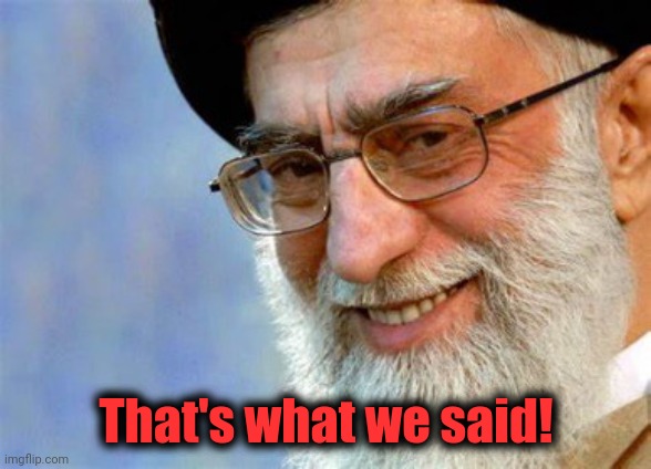 Evil Ayatollah Ali Khamenei | That's what we said! | image tagged in evil ayatollah ali khamenei | made w/ Imgflip meme maker