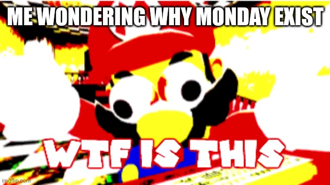 (Mod note: Relatable) | ME WONDERING WHY MONDAY EXIST | image tagged in wtf is this | made w/ Imgflip meme maker