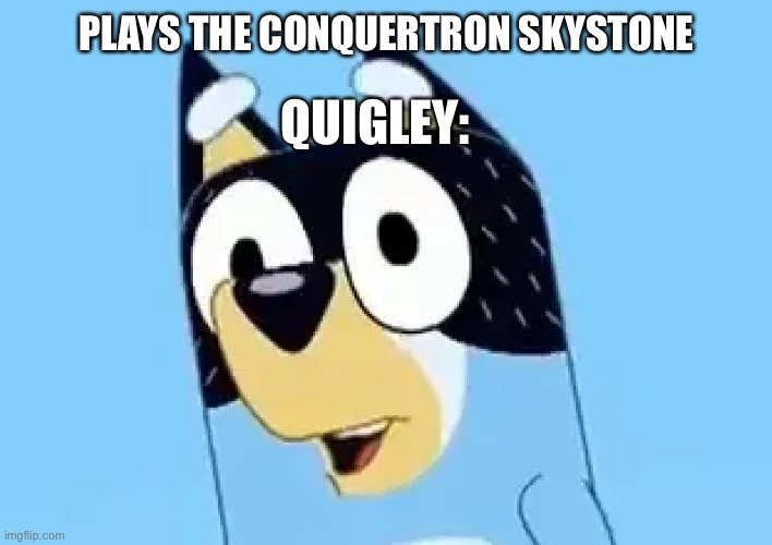 For the Skylanders Giants fans out there | PLAYS THE CONQUERTRON SKYSTONE; QUIGLEY: | image tagged in bandit | made w/ Imgflip meme maker