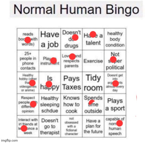 No bingo, that means not normal! | image tagged in normal human bingo | made w/ Imgflip meme maker
