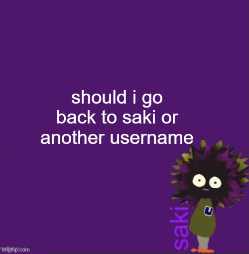 update | should i go back to saki or another username | image tagged in update | made w/ Imgflip meme maker
