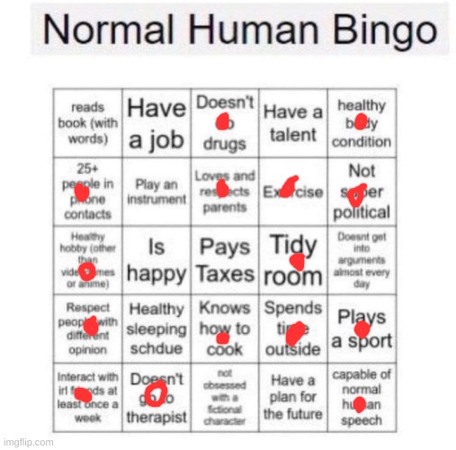 no bingo for me. | image tagged in normal human bingo | made w/ Imgflip meme maker