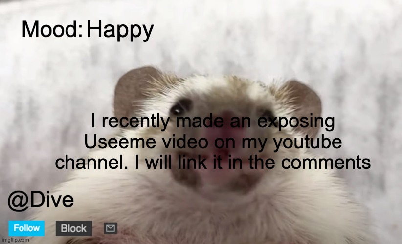 He is finally exposed! | Happy; I recently made an exposing Useeme video on my youtube channel. I will link it in the comments | image tagged in dive's announcement template | made w/ Imgflip meme maker
