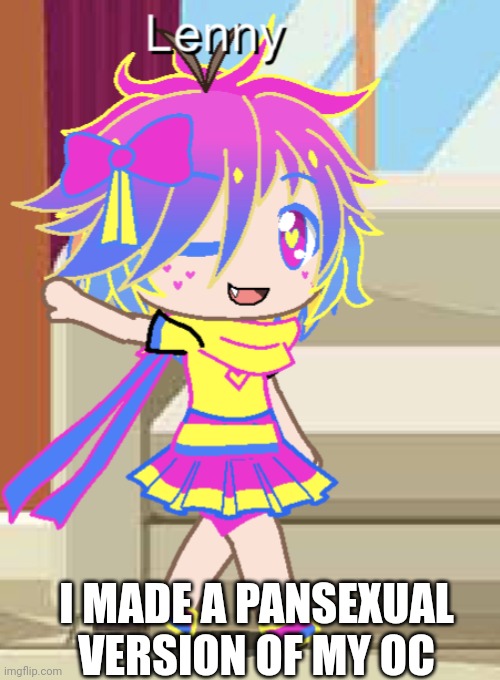 Pansexual pride! | I MADE A PANSEXUAL VERSION OF MY OC | image tagged in lgbtq,gacha life,non binary,pansexual | made w/ Imgflip meme maker