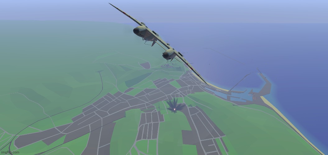 British Twinfire bomber variant escapes after dropping a tallboy bomb over a German town, 1946 colourized | made w/ Imgflip meme maker