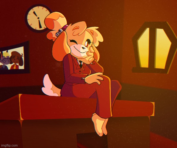 Isabelle in a suit by TysoBro | image tagged in art,animal crossing,furry | made w/ Imgflip meme maker