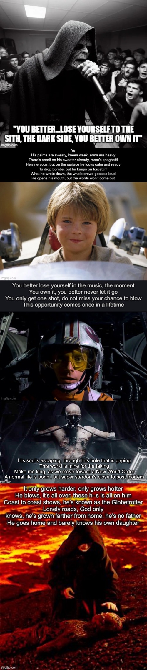 Lose yourself in the Star Wars franchise | image tagged in sith,lose yourself,star wars,luke skywalker,emperor palpatine | made w/ Imgflip meme maker
