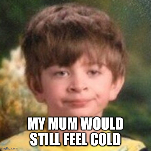 Annoyed | MY MUM WOULD STILL FEEL COLD | image tagged in annoyed | made w/ Imgflip meme maker