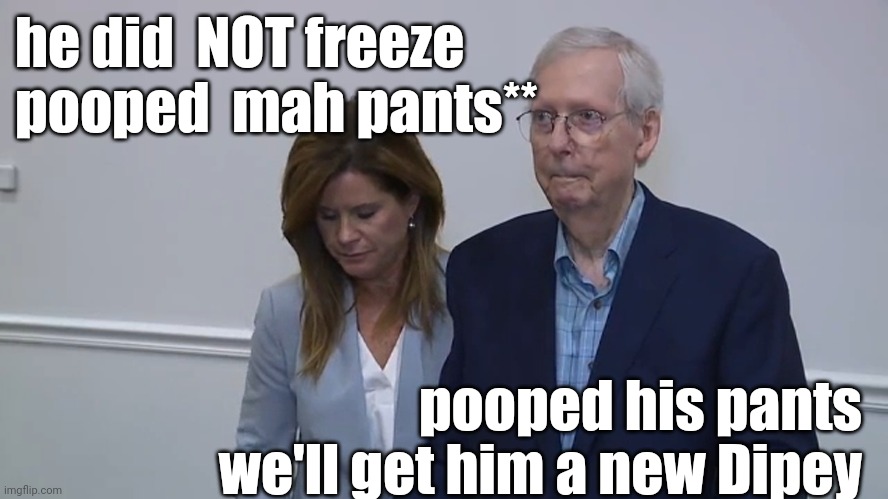 Crap on them Dimms | he did  NOT freeze
pooped  mah pants**; pooped his pants
we'll get him a new Dipey | image tagged in trump,donald trump,mitch mcconnell,republican | made w/ Imgflip meme maker