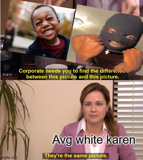 Racist peeple see things a little weirdly | Avg white karen | image tagged in memes,they're the same picture | made w/ Imgflip meme maker