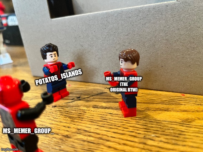 Saw a bunch of Lego figures from my brothers birthday and made this lol | POTATOS_ISLANDS; MS_MEMER_GROUP (THE ORIGINAL BTW); MS_MEMER_GROUP_ | made w/ Imgflip meme maker