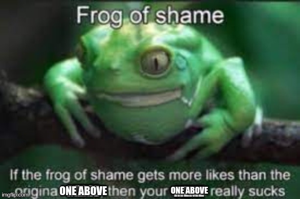 Frog Of Shame | ONE ABOVE ONE ABOVE | image tagged in frog of shame | made w/ Imgflip meme maker