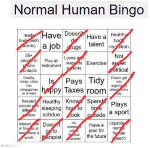 Guess I'm posting this cause someone 11 hrs ago did | image tagged in normal human bingo | made w/ Imgflip meme maker