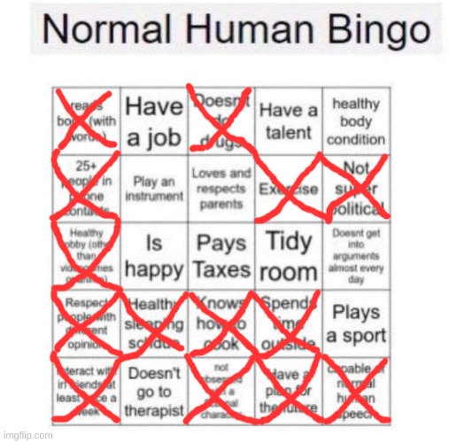 Normal human bingo | image tagged in normal human bingo | made w/ Imgflip meme maker