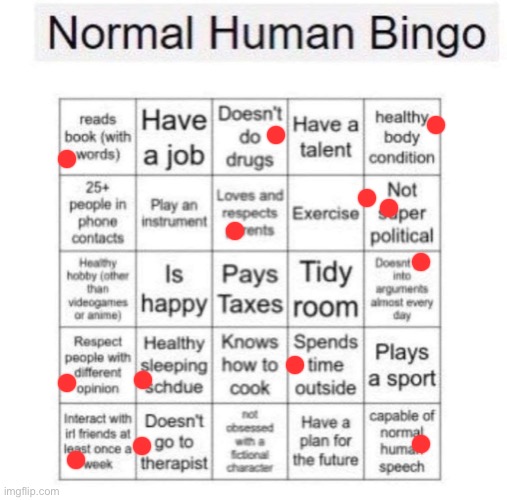 Normal human bingo | image tagged in normal human bingo | made w/ Imgflip meme maker