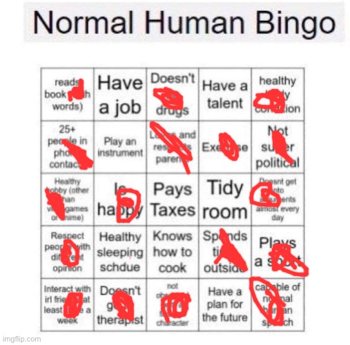 Ambautakum | image tagged in normal human bingo | made w/ Imgflip meme maker