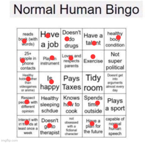 Normal human bingo | image tagged in normal human bingo | made w/ Imgflip meme maker