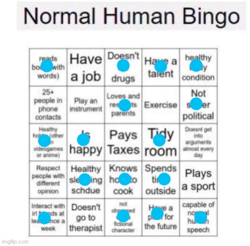 dang it im not a human | image tagged in normal human bingo | made w/ Imgflip meme maker