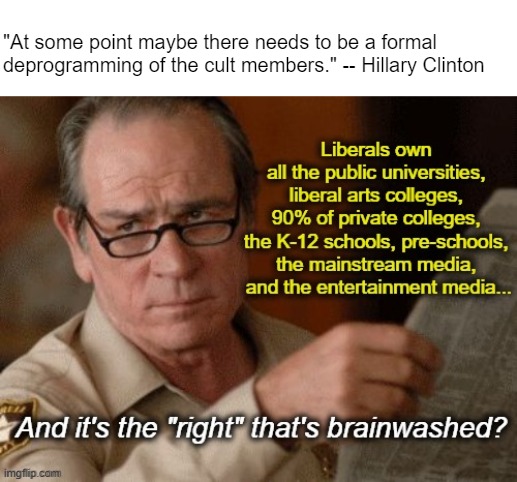 Projection ain't just for the movies anymore | "At some point maybe there needs to be a formal deprogramming of the cult members." -- Hillary Clinton | made w/ Imgflip meme maker