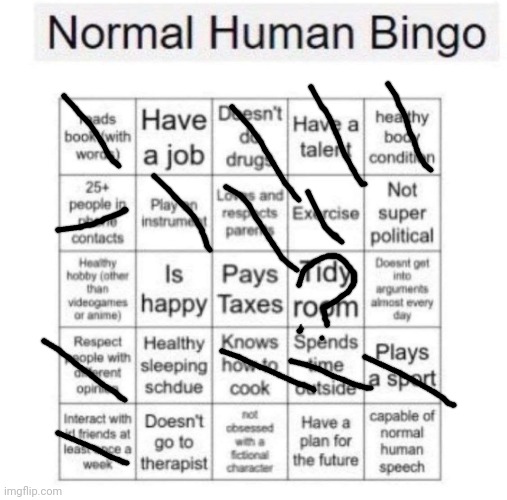 yay im not a human after all | image tagged in normal human bingo,amon lee hughman | made w/ Imgflip meme maker
