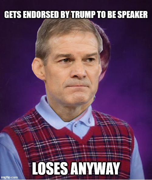 Another hand-picked candidate loses | GETS ENDORSED BY TRUMP TO BE SPEAKER; LOSES ANYWAY | image tagged in memes,bad luck brian | made w/ Imgflip meme maker